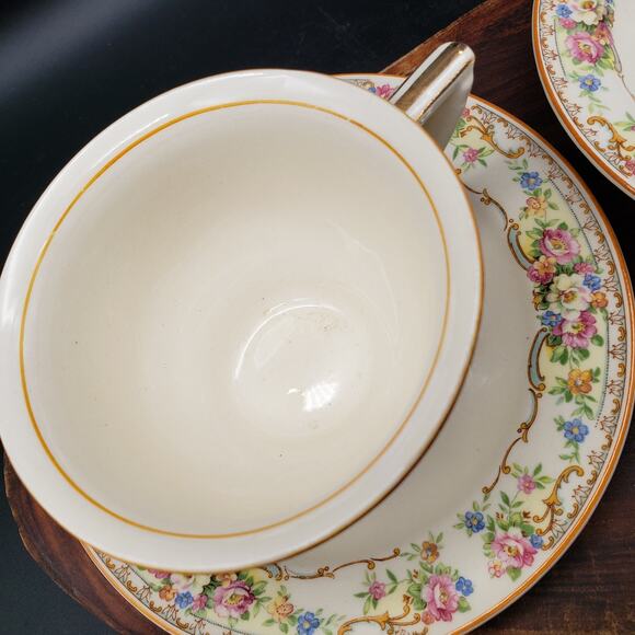 Vintage Edwin Knowles Hostess Cup, Berry Bowl & Bread Plate Trio – Floral Scroll - Picture 10 of 12